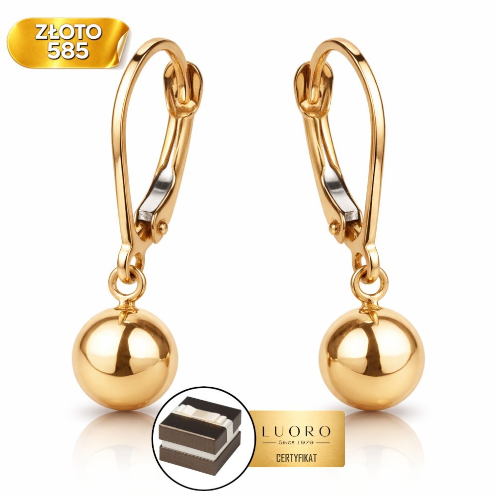 KOLCZYKI ZŁOTE 585 14K GŁADKA KULKA ANGIELSKIE ZAPIĘCIE 23 MM ELEGANCKIE