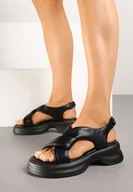 Sandały damskie - Czarne Sandały na Grubej Podeszwie z Geometrycznymi Paskami Normio - miniaturka - grafika 1