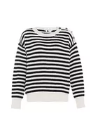 Swetry damskie - Blonda Damski sweter w paski z okrągłym dekoltem i wstawkami akryl Wełna BIAŁA CZARNA rozmiar XL/XXL, wełniany biały czarny, XL - miniaturka - grafika 1