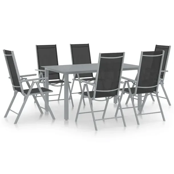 Zestaw Jadalniany Ogrodowy, Aluminiowy, Srebrno-Czarny, Stoł 150x90x74 cm,
