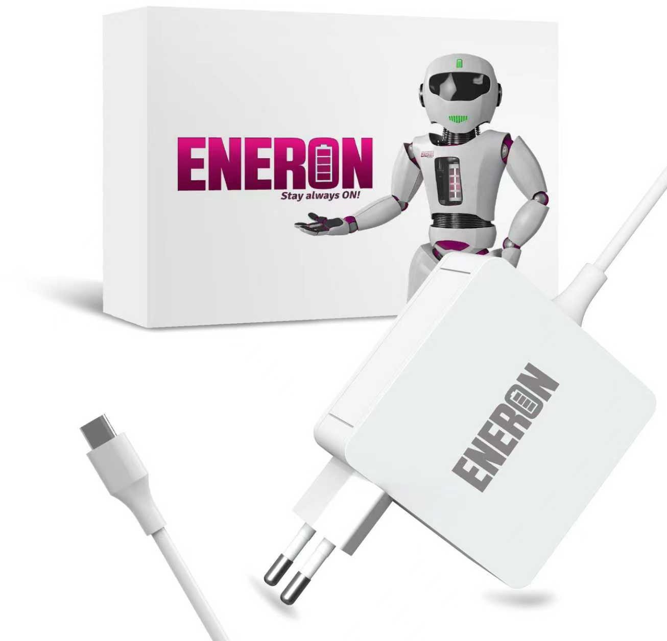 Uniwersalny Zasilacz ENERON ładowarka do laptopa 65W USB-C GaN Slim + kabel biały
