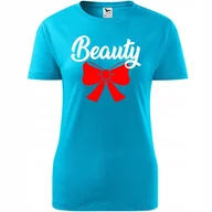 Koszulki i topy damskie - wyjątkowa Damska Koszulka na Dzień Mamy beauty na Prezent dla Mamy Urodziny turkusowy L - miniaturka - grafika 1