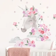 Wyposażenie pokoiku dziecięcego - Naklejka ścienna Jednorożec Boho - różowy - miniaturka - grafika 1