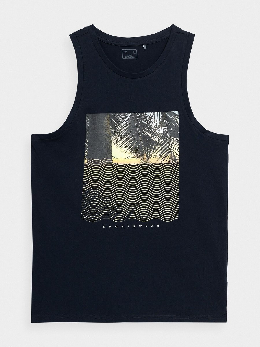 4F Męski Czarny tank top regular z nadrukiem w Palmy 100% Bawełna S
