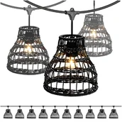 Lampy ogrodowe - ZESTAW CRETE 2x Girlanda ogrodowa 5m + kabel 10m + 10x klosz czarny R2 +LED - miniaturka - grafika 1