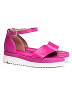 Sandały damskie - LLOYD Skórzane sandały w kolorze różowym na koturnie - miniaturka - grafika 1