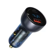 Ładowarki samochodowe - Baseus ładowarka samochodowa USB / USB Typ C 65 W 5 A SCP Quick Charge 4.0+ Power Delivery 3.0 ekran LCD szary (CCKX-C0G) - miniaturka - grafika 1