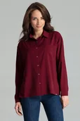 Koszule damskie - Klasyczna KOSZULA damska z opadającym ramieniem czerwona S - miniaturka - grafika 1