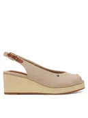 Sandały damskie - Tommy Hilfiger Sandały Flag Mid Wedge Espad Slingback FW0FW08595 Beżowy - miniaturka - grafika 1