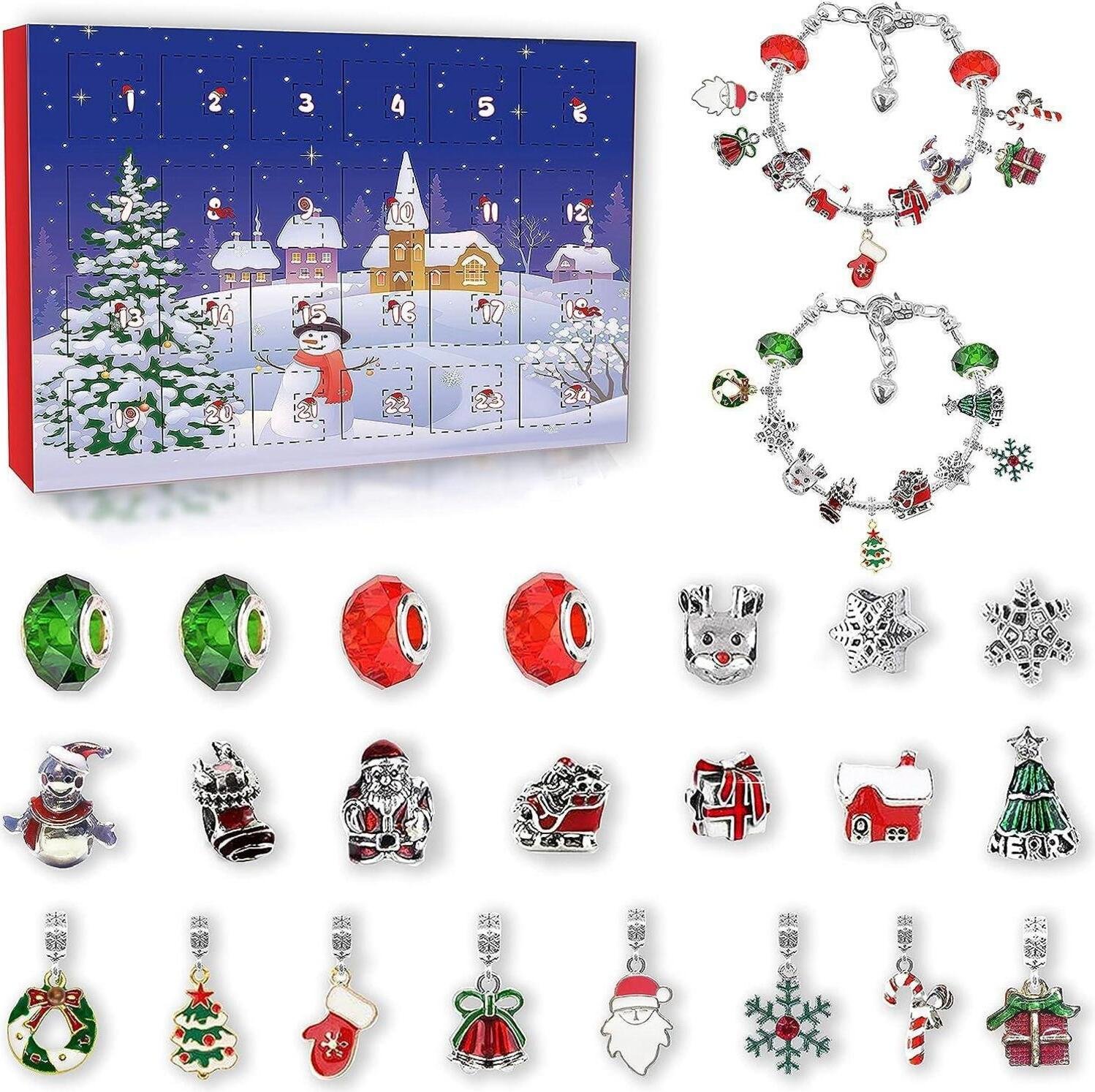 Awutzut Kalendarz Adwentowy 2024 Dziewczynki Nastolatki Biżuteria DIY Charms Bransoletki Niebieski