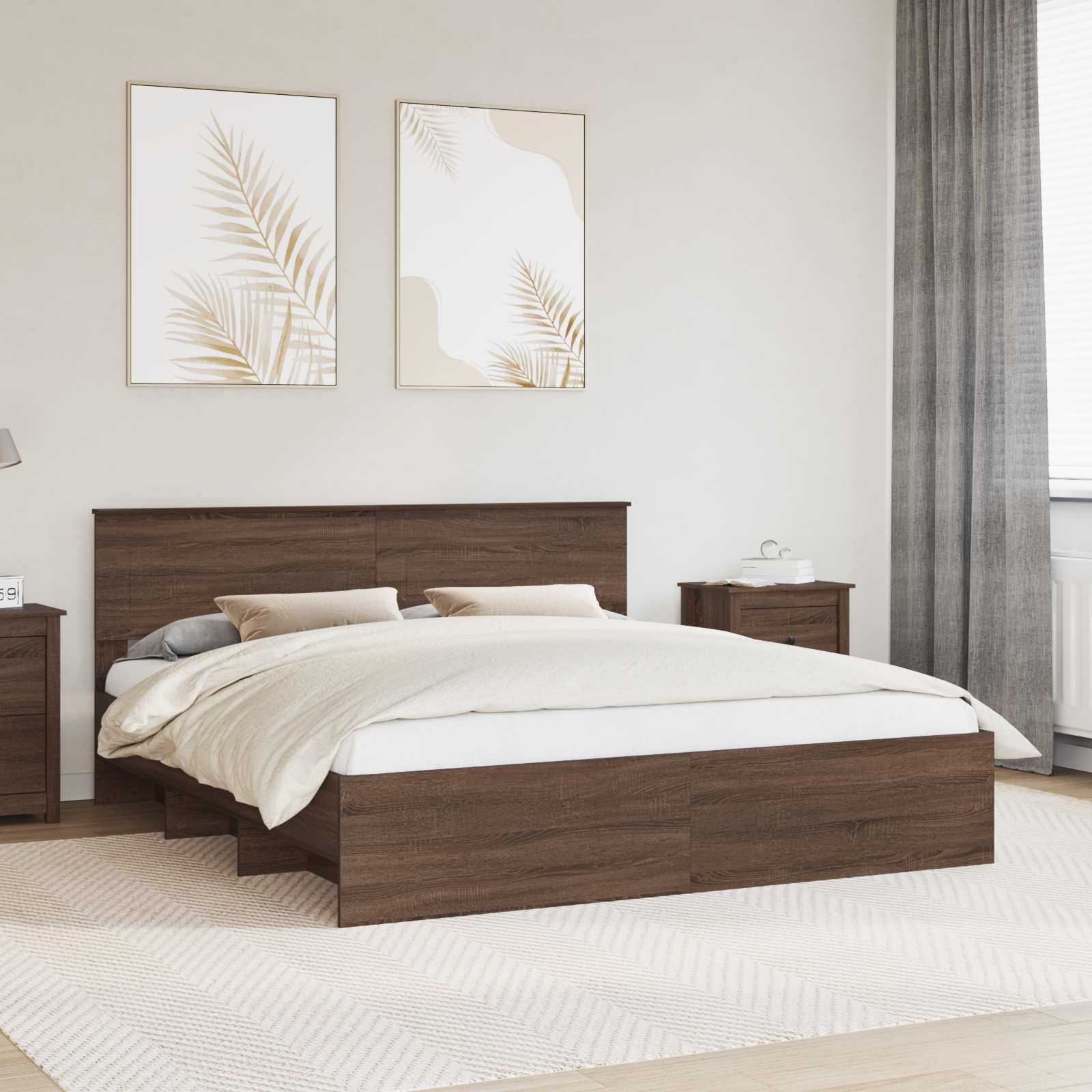 vidaXL Ramka łóżka Brązowy dąb 200 x 200 cm Materiał drewnopochodny