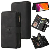 Etui i futerały do telefonów - Foxdock Kompatybilny z iPhone 12 Pro Max PU Skórzane zamknięcie magnetyczne Piętnaście miejsc na karty Zamek błyskawiczny Poket Etui na telefon Czarny - miniaturka - grafika 1
