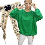 Bluzki damskie - ZIELONA BLUZA DAMSKA Z BROSZKĄ bawełna luźna bluzka tunika 50 52 5XL 3168 - miniaturka - grafika 1