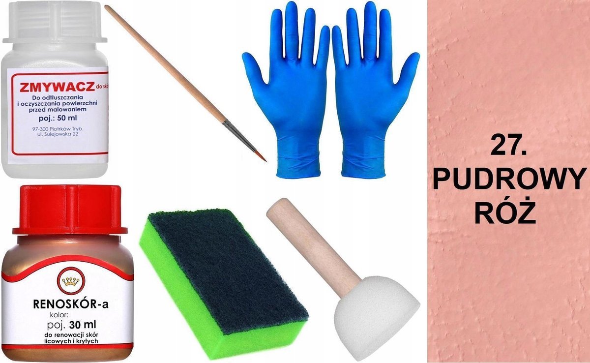 PUDROWY RÓŻ 27 Renoskór ZESTAW DO RENOWACJI SKÓRY LICOWEJ Farba Zmywacz SET