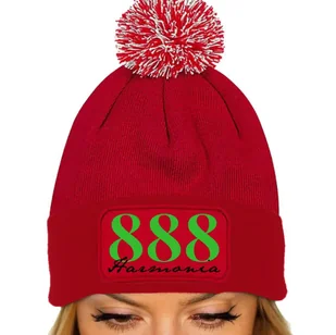 CZAPKA POMPON Bawełna ZIMOWA Czerwona 888 HARMONIA Znaczenie Numerów Wzory - Czapki damskie - miniaturka - grafika 1