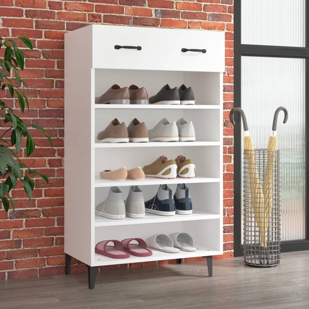 vidaXL Szafka na buty biała 60x35x105 cm materiał drewnopochodny - Stojak na buty - Półki na buty - Przechowywanie butów - Szafka na buty