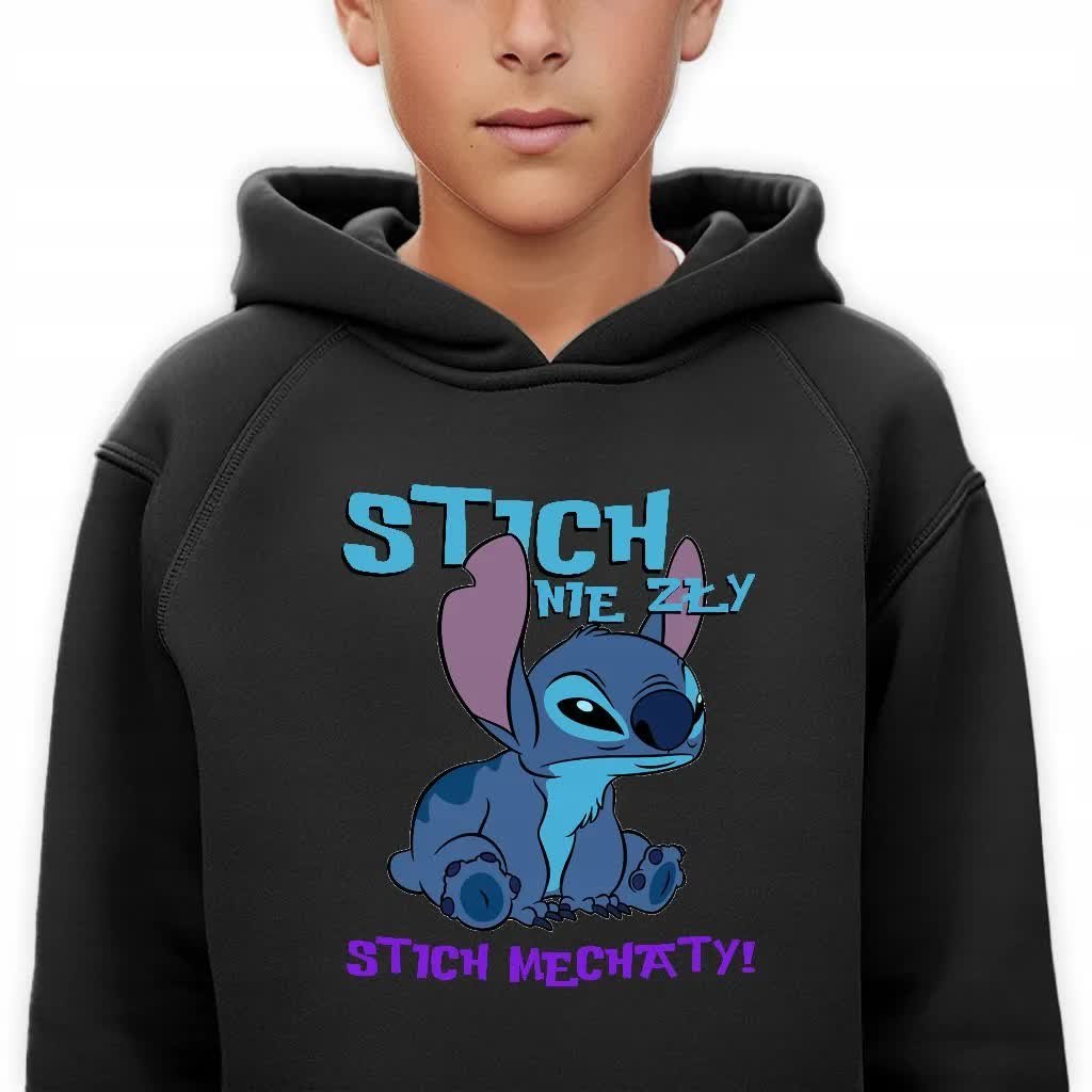 Bluza Dziecięca Kaptur Czarna Na Prezent Dla Fana Stich Nie Zły Wzory - 140