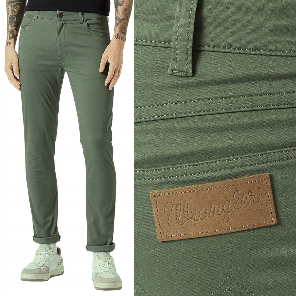 Wrangler Larston Slim Militare Green Zielone Spodnie Materiałowe W31 L30