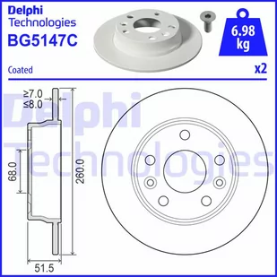 Tarcza hamulcowa DELPHI BG5147C - Tarcze hamulcowe - miniaturka - grafika 1