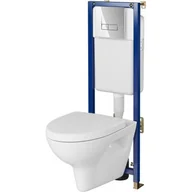 Stelaże i zestawy podtynkowe do WC - Zestaw Cersanit Parva SET B620 miska WC CleanOn wisząca z deską wolnoopadającą i stelaż podtynkowy Tech Line Base z przyciskiem - miniaturka - grafika 1