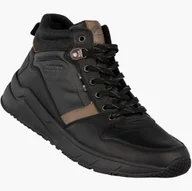 Botki męskie - Trzewiki Męskie Ekoskóra Buty Sneakersy Wysokie Jesień Zima Czarne American Club RH96/22 Czarny 46 - miniaturka - grafika 1