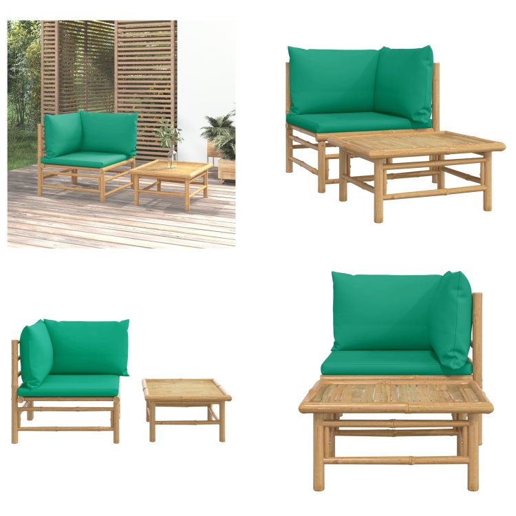 vidaXL 2-częściowy zestaw wypoczynkowy do ogrodu z zielonymi poduszkami bambusowymi - zestaw wypoczynkowy do ogrodu - zestawy wypoczynkowe do ogrodu - zestaw wypoczynkowy - zestaw mebli ogrodowych