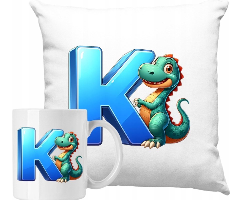 ZESTAW PODUSZKA + KUBEK Dino Dinozaur Pomysł Na Prezent +IMIĘ #2