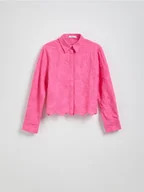 Koszule damskie - Reserved - Bawełniana koszula z haftem - fuksja - miniaturka - grafika 1