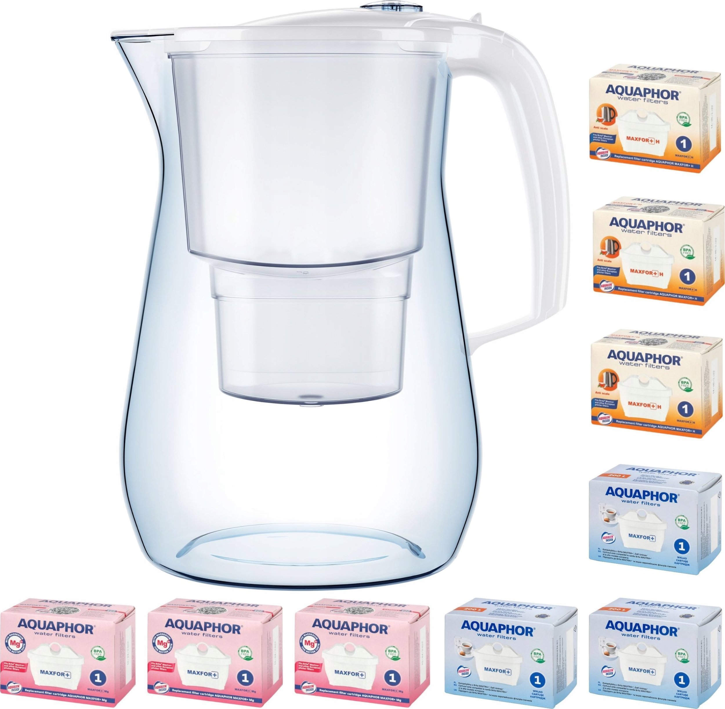 Dzbanek filtrujący Aquaphor Onyx 4,2 l + 9 wkładów 3Mg +3H +3, biały