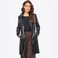 Płaszcze damskie - Damski płaszcz z naturalnej skóry owczej czarny - miniaturka - grafika 1