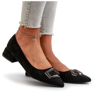 Czółenka Na Niskim Obcasie Z Ozdobą Eko Zamszowe S.Barski KV27-034 Czarne - Czółenka - miniaturka - grafika 1