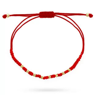 Bransoletka złota sznurkowa 585 kulki na czerwonym sznurku - Bransoletki - miniaturka - grafika 1