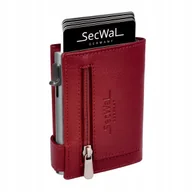 Portfele - SECWAL Etui Na Karty Z Kieszonką Na Monety Skórzany Portfel RFID Czerwony - miniaturka - grafika 1