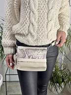 Nerki - Saszetka, nerka, torebka z beżowym wężem ze skóry naturalnej - miniaturka - grafika 1