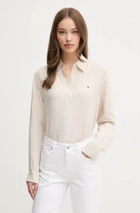 Tommy Hilfiger koszula lniana damska kolor beżowy relaxed z kołnierzykiem klasycznym WW0WW44679 - Koszule damskie - miniaturka - grafika 1