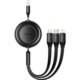 Kabel USB 3w1 Baseus Bright Mirror 2, micro USB / Lightning / USB-C, płaski, 3.5A, 1.1m (czarny) - Kable USB - miniaturka - grafika 1