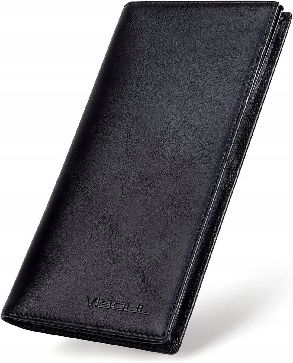 VISOUL Portfel Skórzany Męski XXL Vintage RFID Ochrona Czarny
