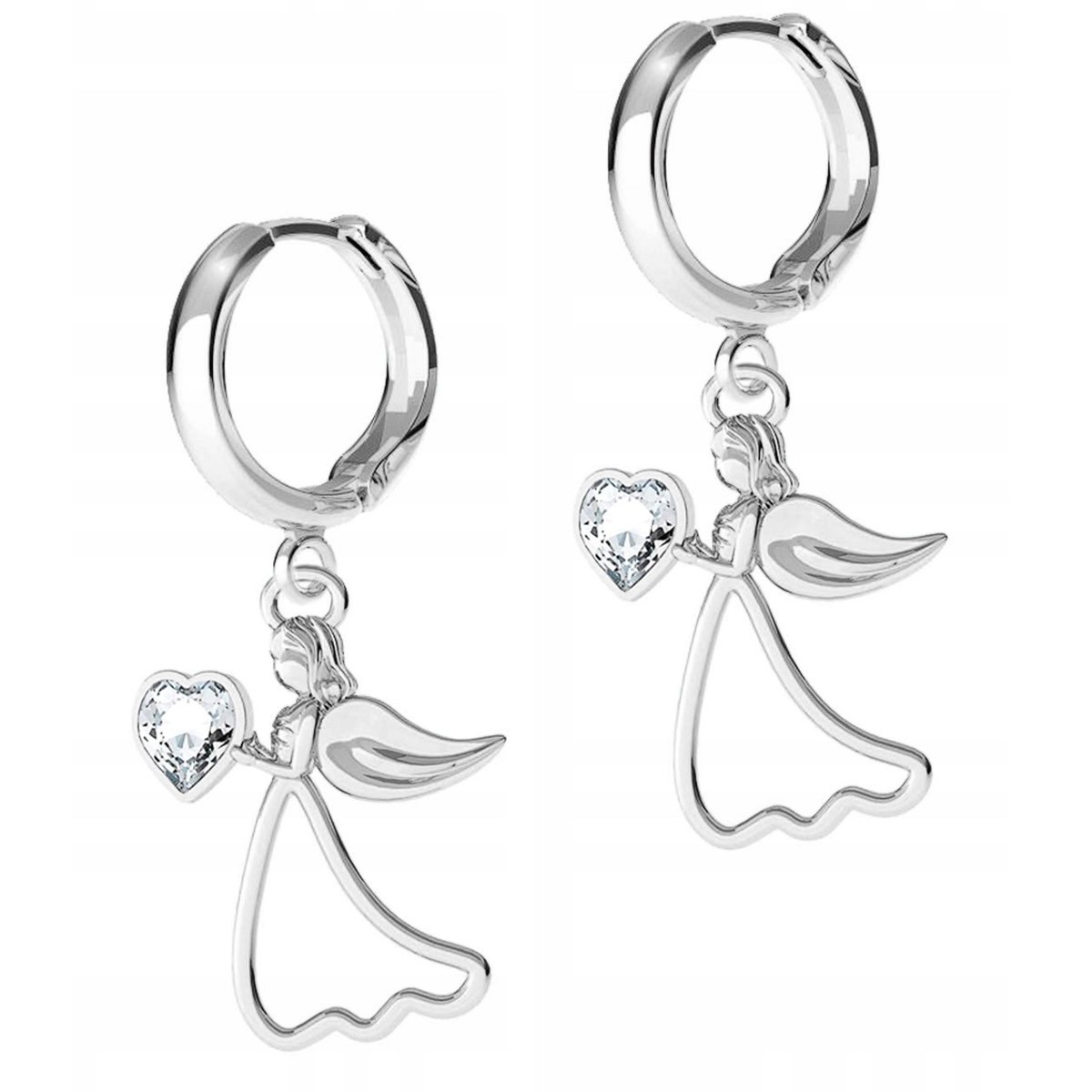 Kolczyki Srebrne Anioł z Sercem Serduszkiem Anioły Aniołki SREBRO 925