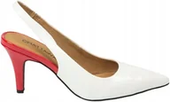 Czółenka - Chattawak Białe Czółenka Z Czerwonym Obcasem I Wycięciem 36 J1A - miniaturka - grafika 1