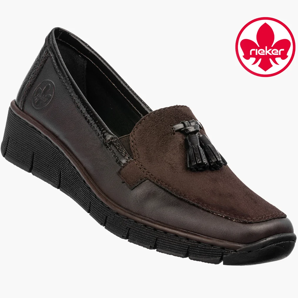 Półbuty Damskie Skórzane RIEKER Mokasyny Buty Niskie Brązowe 53771-25 38