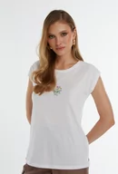 Koszulki i topy damskie - T-shirt z małą  grafiką kwiatów - Femestage - miniaturka - grafika 1