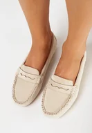 Mokasyny damskie - Beżowe Mokasyny z Imitacji Zamszu na Płaskiej Podeszwie Sallevia - miniaturka - grafika 1