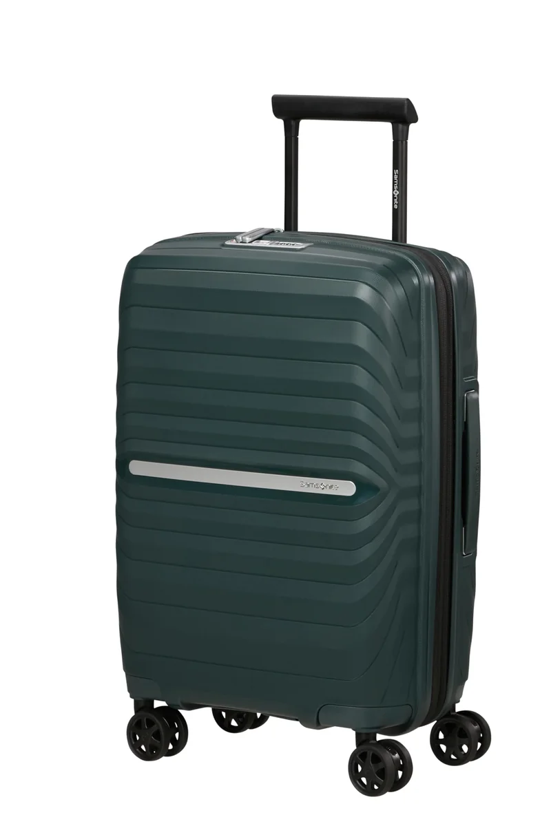 Samsonite Neo Flux - Spinner S Slim, Rozszerzalny bagaż podręczny, 55 cm, 39/45 L, Zielony dżungli (Jungle Green)
