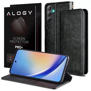Etui ochronne z klapką skórzany portfel Alogy Wallet Case obudowa na telefon do Samsung Galaxy A54 5G Czarne + Szkło - Gadżety USB - miniaturka - grafika 1