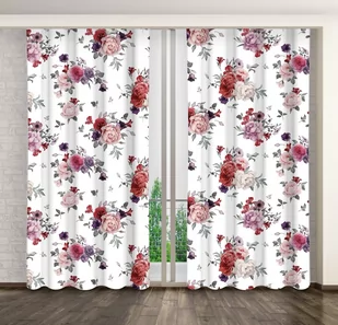 Zasłona Gotowa Na Żabki, 160X250, Biała W Kwiaty, Zmb-62 - Zasłony - miniaturka - grafika 1