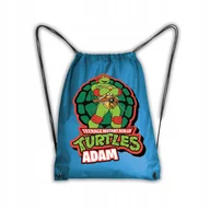 Plecaki worki - Worek Szkolny Na Buty Workoplecak WF WOJOWNICZE ŻÓŁWIE NINJA + imię #1 #1 - miniaturka - grafika 1