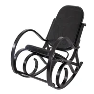 Fotele - Fotel bujany M41, fotel obrotowy Fotel TV, lite drewno ~ wygląd orzecha, skóra patchwork czarna - miniaturka - grafika 1