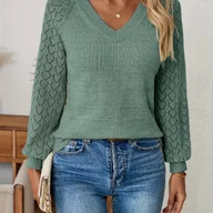 Swetry damskie - TEMU Kardigan Damski z Dekoltem w Serek i Sznurowaniem na Rękawach - Jasnoniebieski, Długi Rękaw, Jednolity , Moda Wiosenno-Jesienna, Casualowy - miniaturka - grafika 1