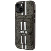 Etui i futerały do telefonów - Etui GUESS 4G Stripes MagSafe do Apple iPhone 15 Brązowy - miniaturka - grafika 1