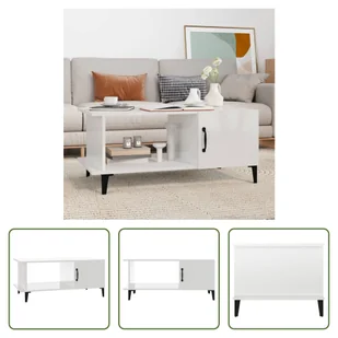 The Living Store stolik kawowy biały wysoki połysk 90x50x40 cm materiał drewnopochodny - Ławy i stoliki kawowe - miniaturka - grafika 1